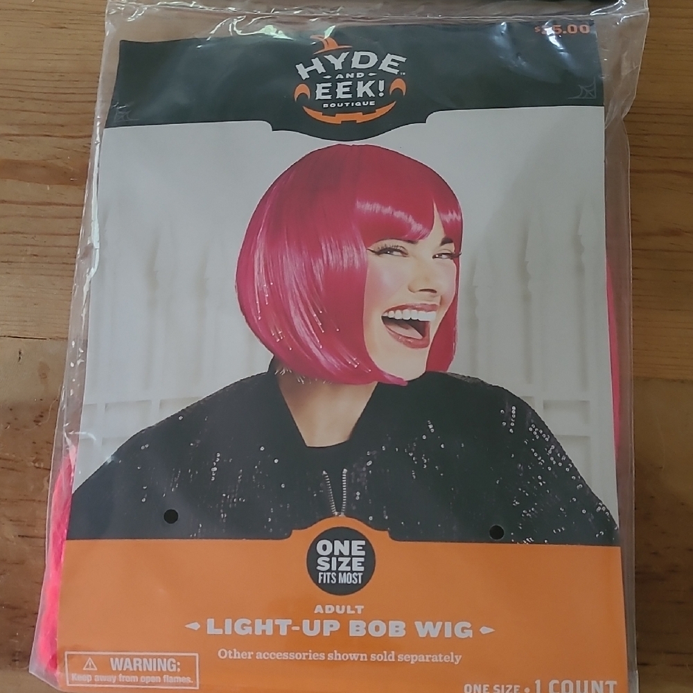 New Wig Hyde & Eek! Boutique Vibrant Pink Light-Up Bob Wig Halloween Dress Up